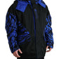 Black Blue Hooded Windbreaker Coat Jacket