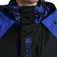 Black Blue Hooded Windbreaker Coat Jacket