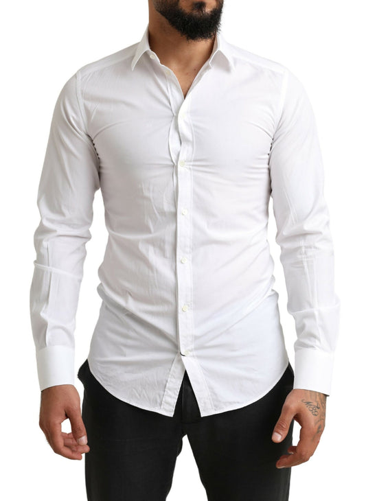 Elegant Slim Fit White Cotton Dress Shirt