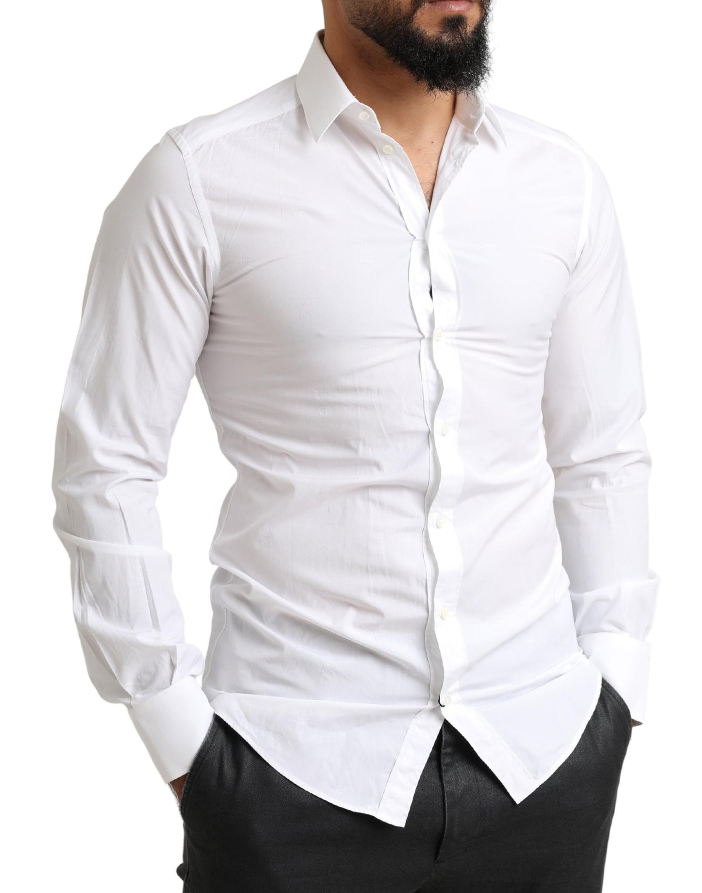 Elegant Slim Fit White Cotton Dress Shirt