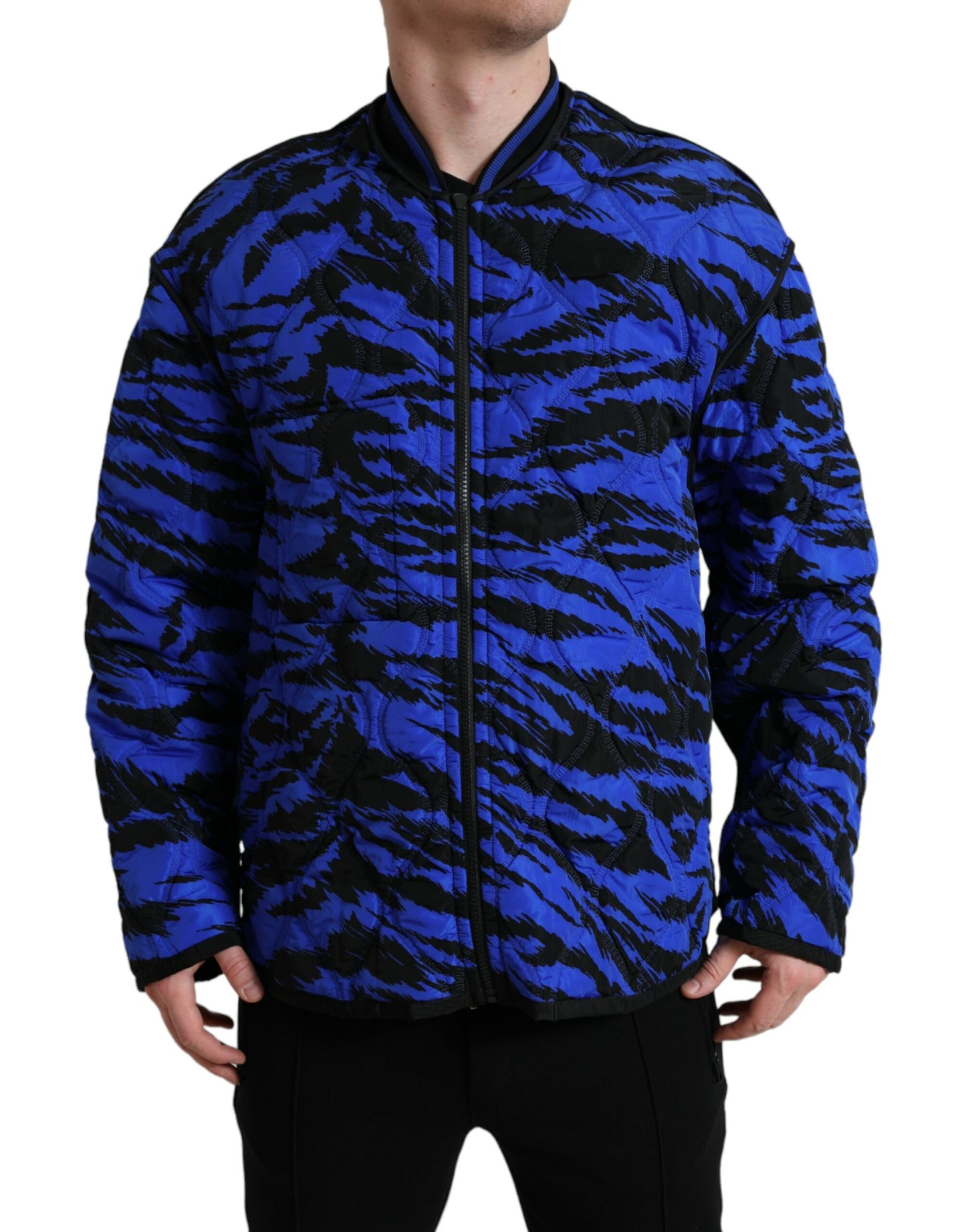 Black Blue Hooded Windbreaker Coat Jacket