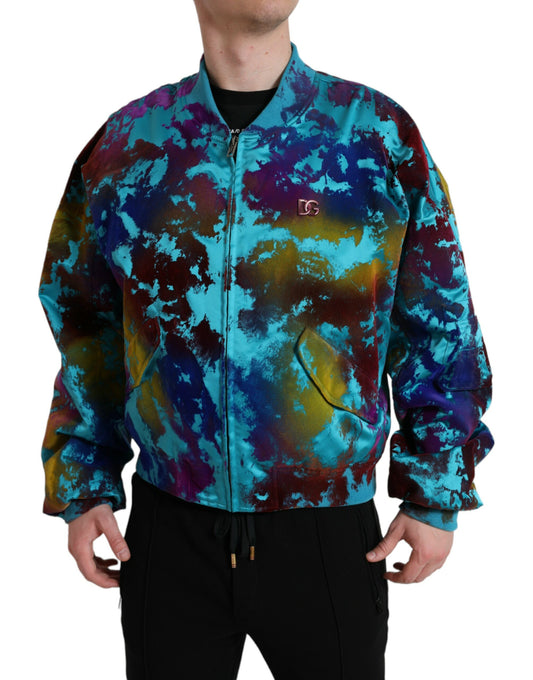 Multicolor Color Splash Zip Bomber Jacket