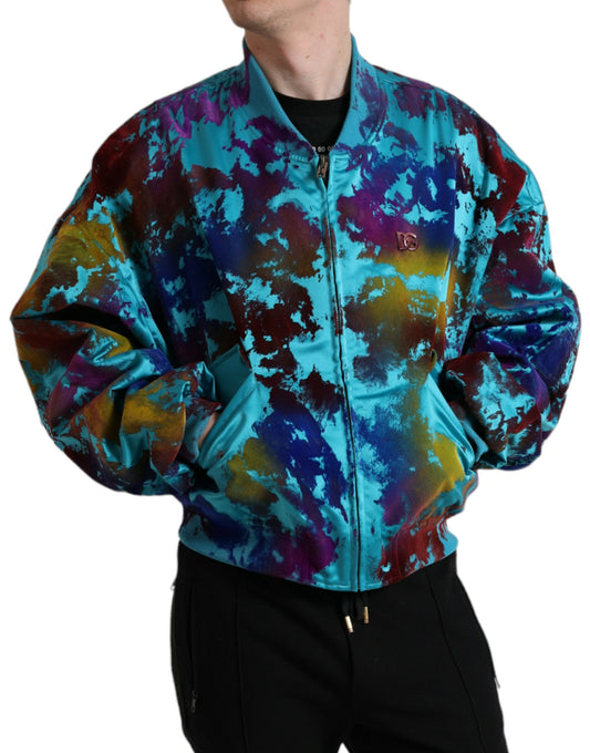 Multicolor Color Splash Zip Bomber Jacket