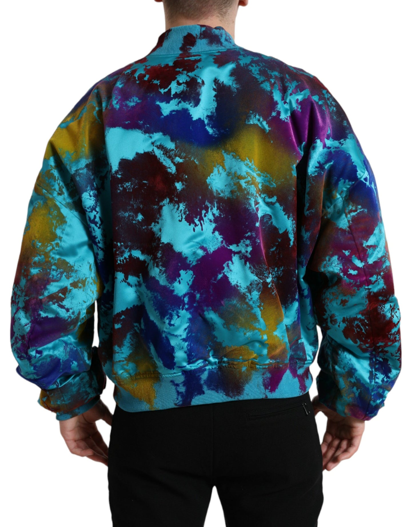 Multicolor Color Splash Zip Bomber Jacket