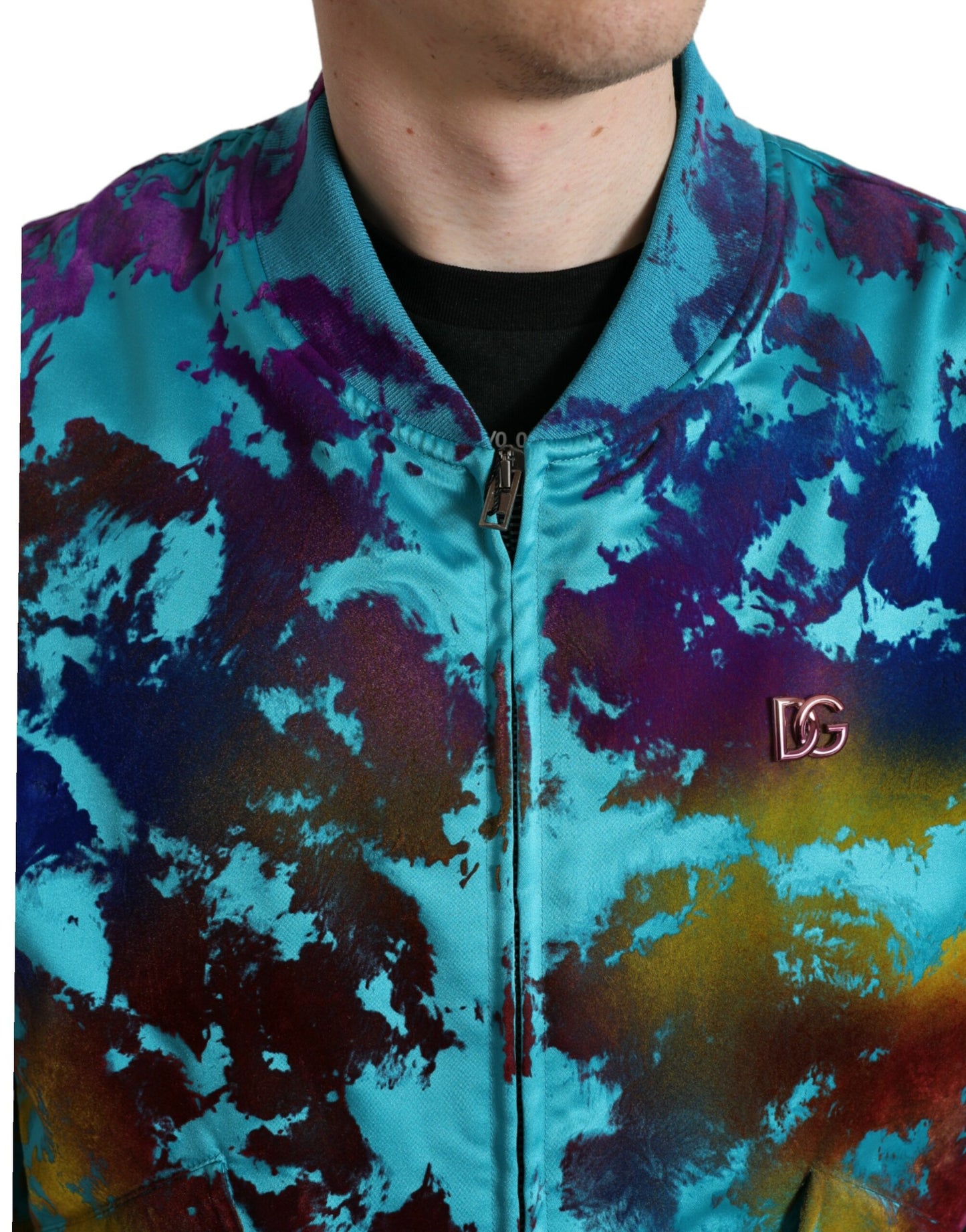 Multicolor Color Splash Zip Bomber Jacket