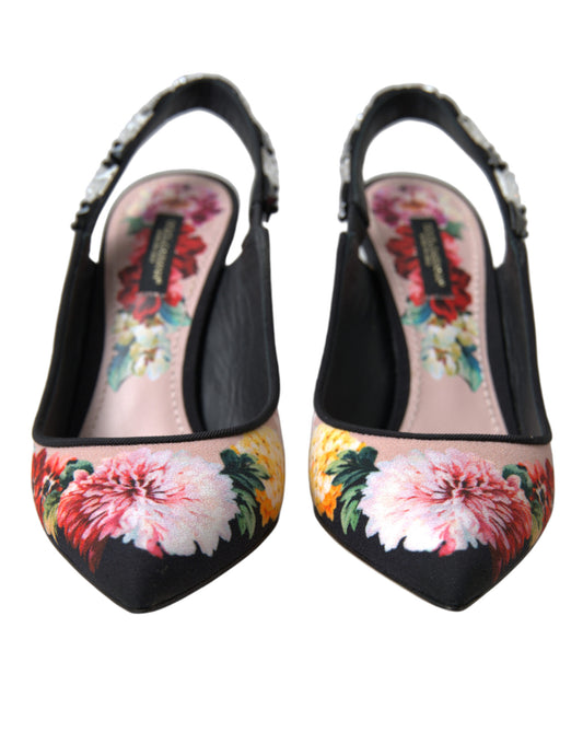 Floral Slingback Heels with Luxe Crystal Details