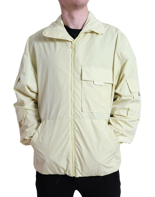 Yellow Nylon Collared Full Zip Parka Jacket