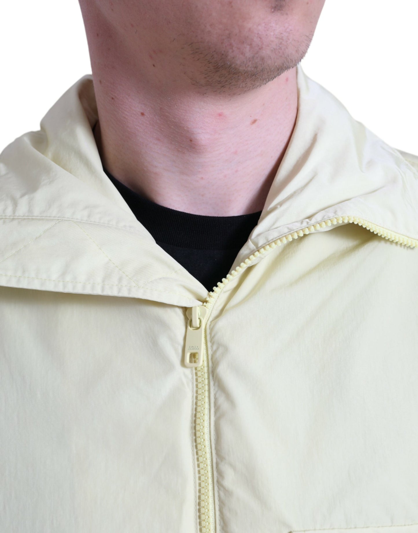 Yellow Nylon Collared Full Zip Parka Jacket