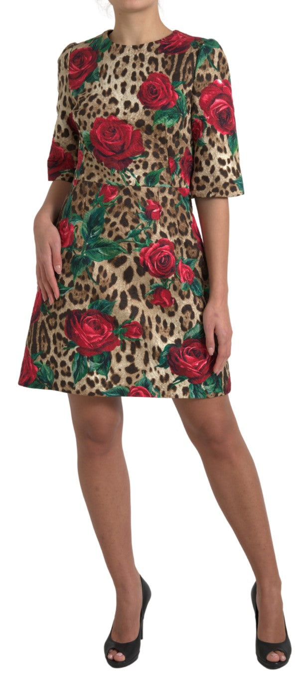 Floral Leopard Print A-Line Dress