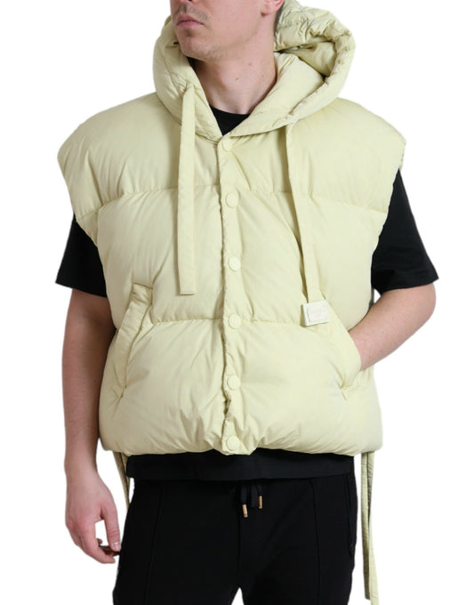 Yellow Nylon Hooded Short Sleeves Jacket