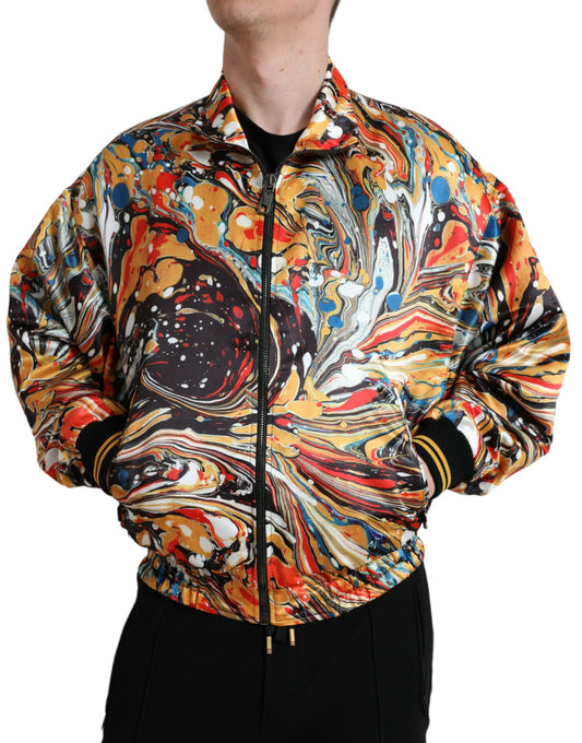 Multicolor Abstract Polyester Bomber Jacket