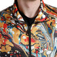 Multicolor Abstract Polyester Bomber Jacket