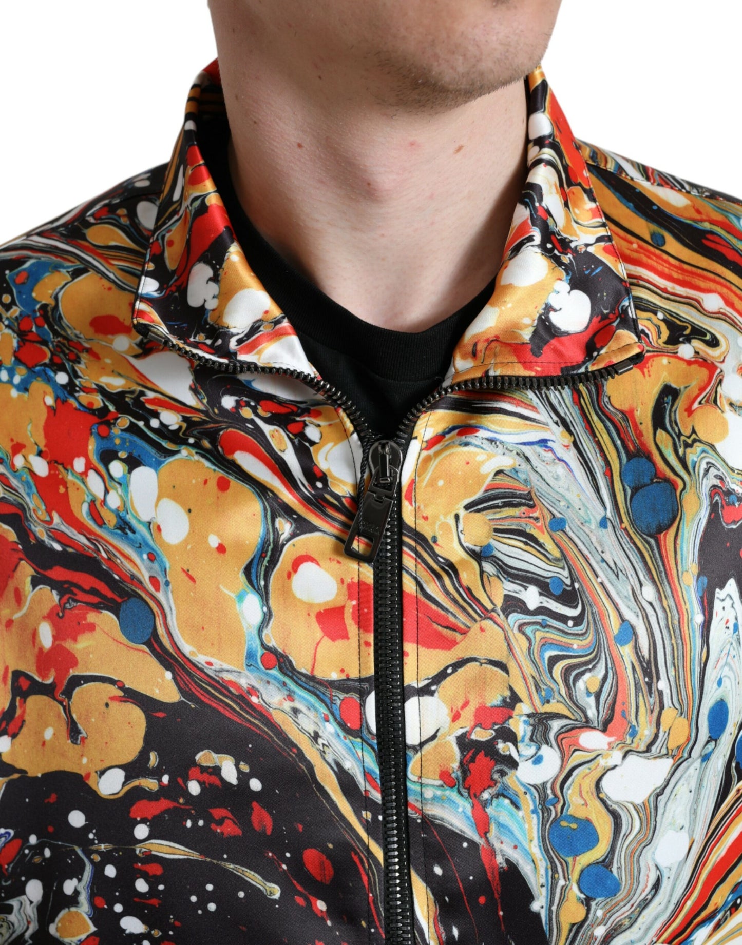 Multicolor Abstract Polyester Bomber Jacket