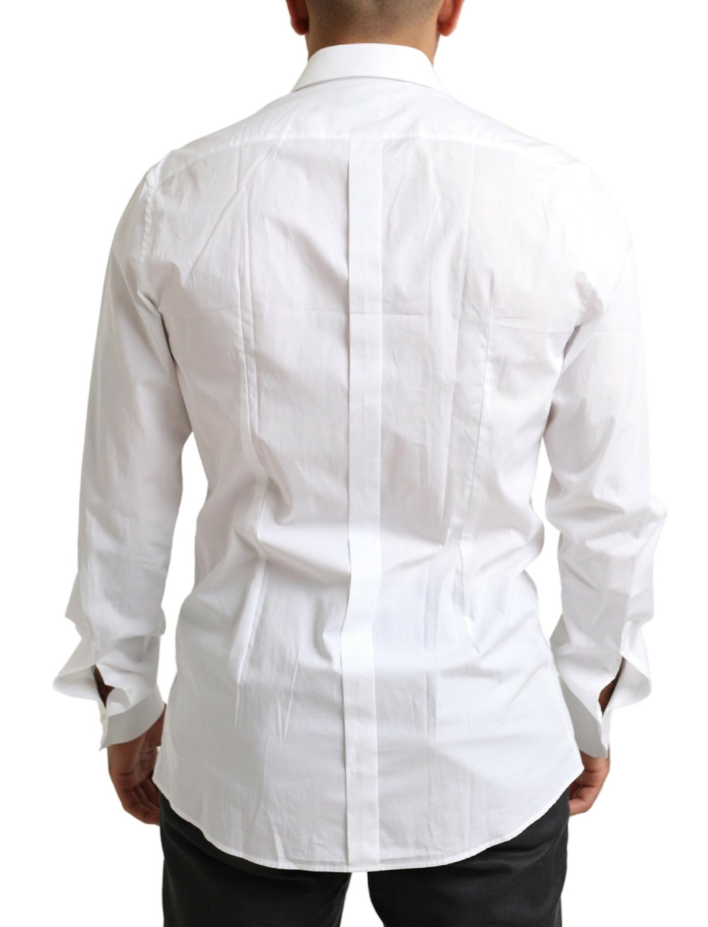 Elegant White Slim Fit Tuxedo Shirt with Crown Embroidery