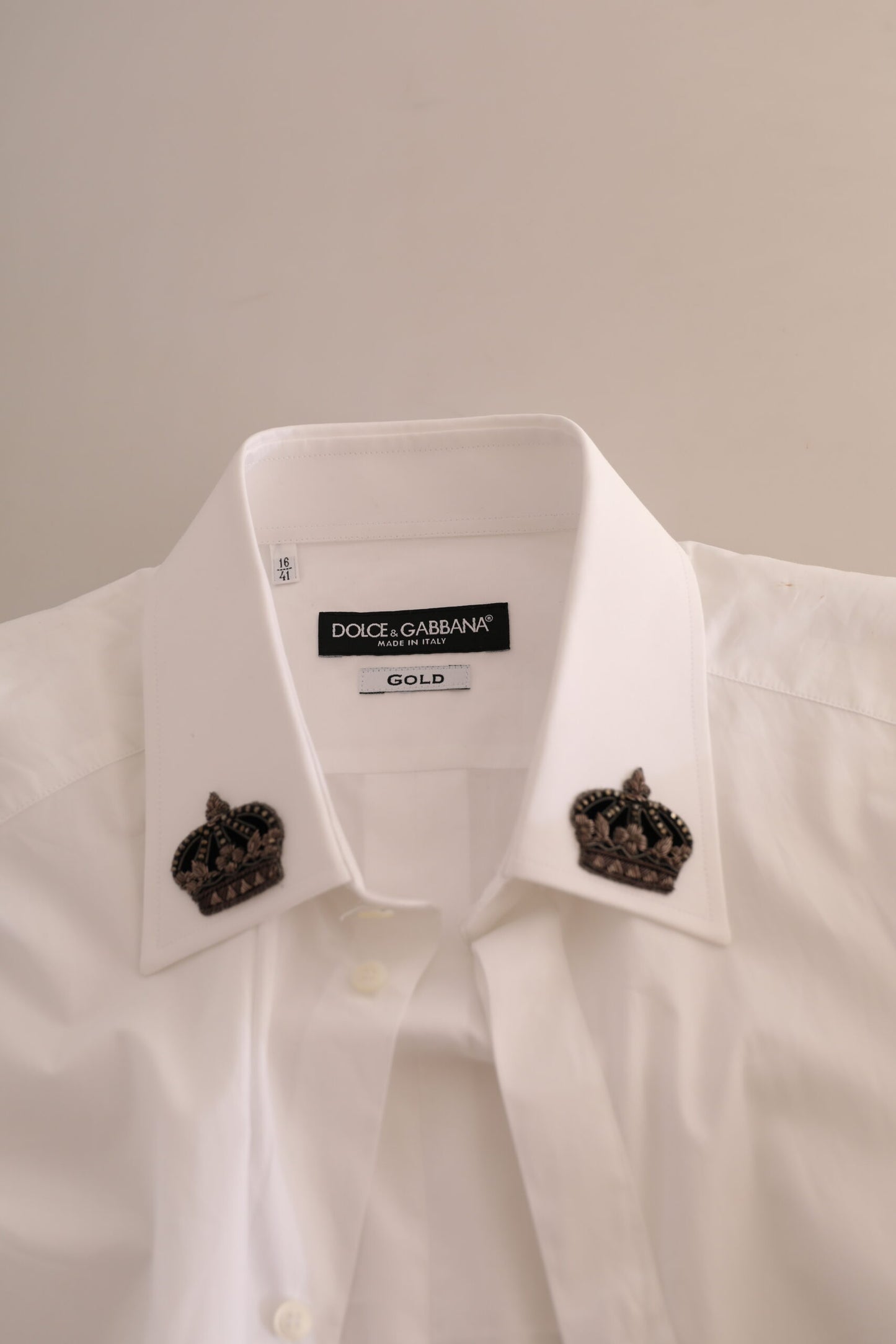 Elegant White Slim Fit Tuxedo Shirt with Crown Embroidery