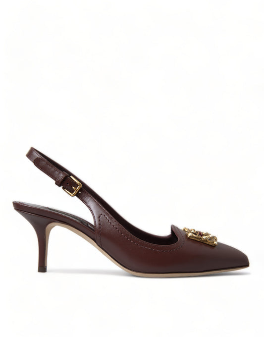 Elegant Leather Slingback Pumps - Chic Brown Hue