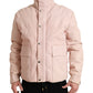 Pink Nylon Men Turtle Neck Puffer Jacket