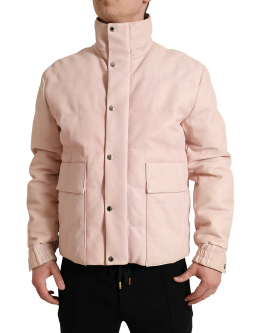 Pink Nylon Men Turtle Neck Puffer Jacket