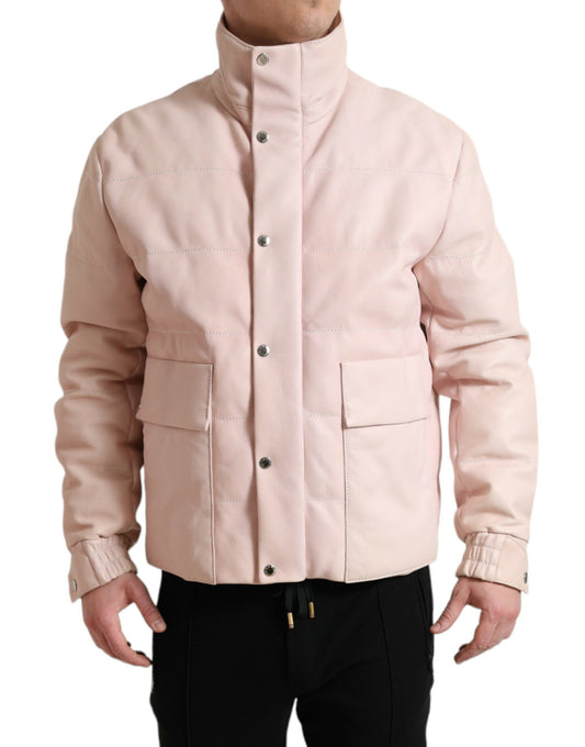 Pink Nylon Men Turtle Neck Puffer Jacket