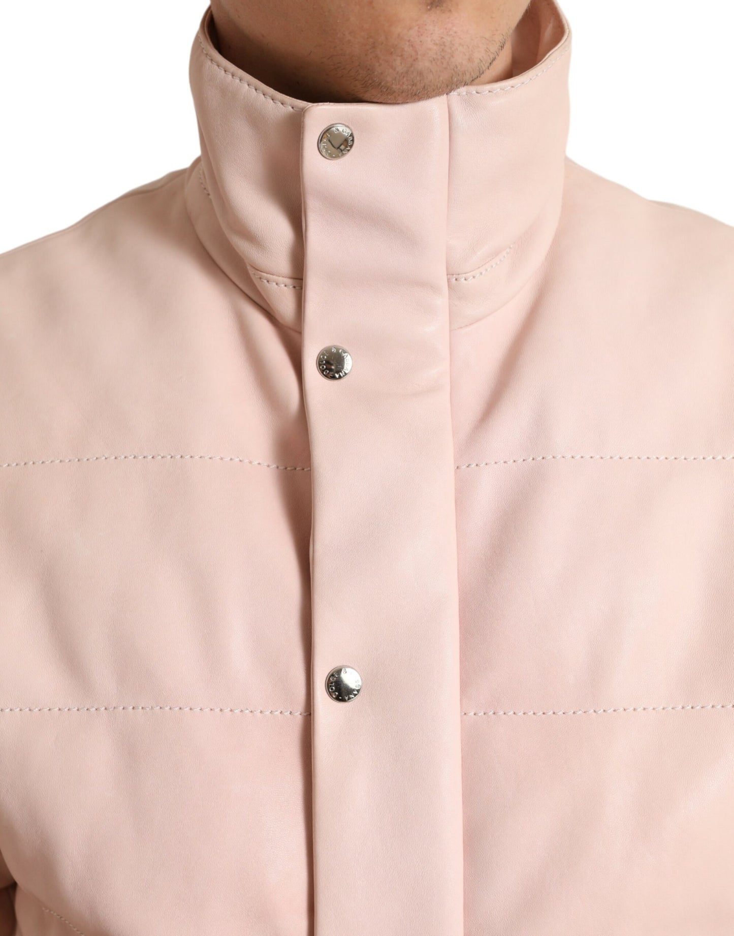 Pink Nylon Men Turtle Neck Puffer Jacket