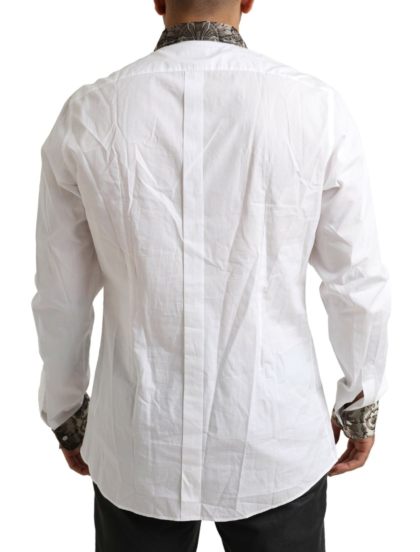 Elegant White Baroque Slim Fit Dress Shirt