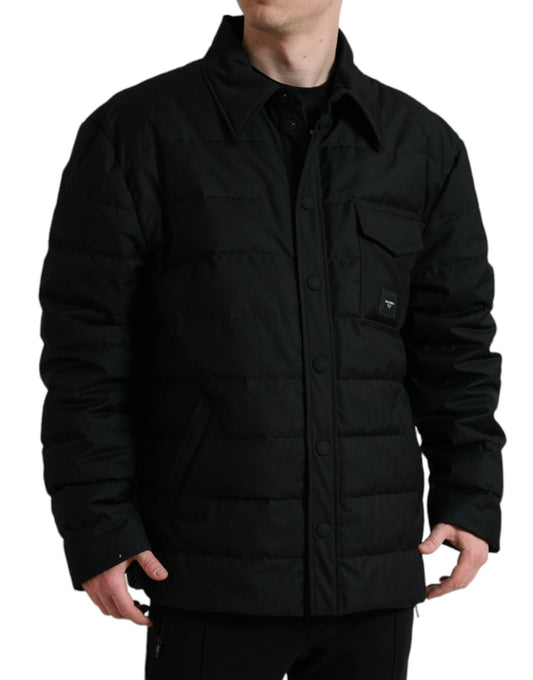 Black Polyester Quilted Logo Patch Jacket