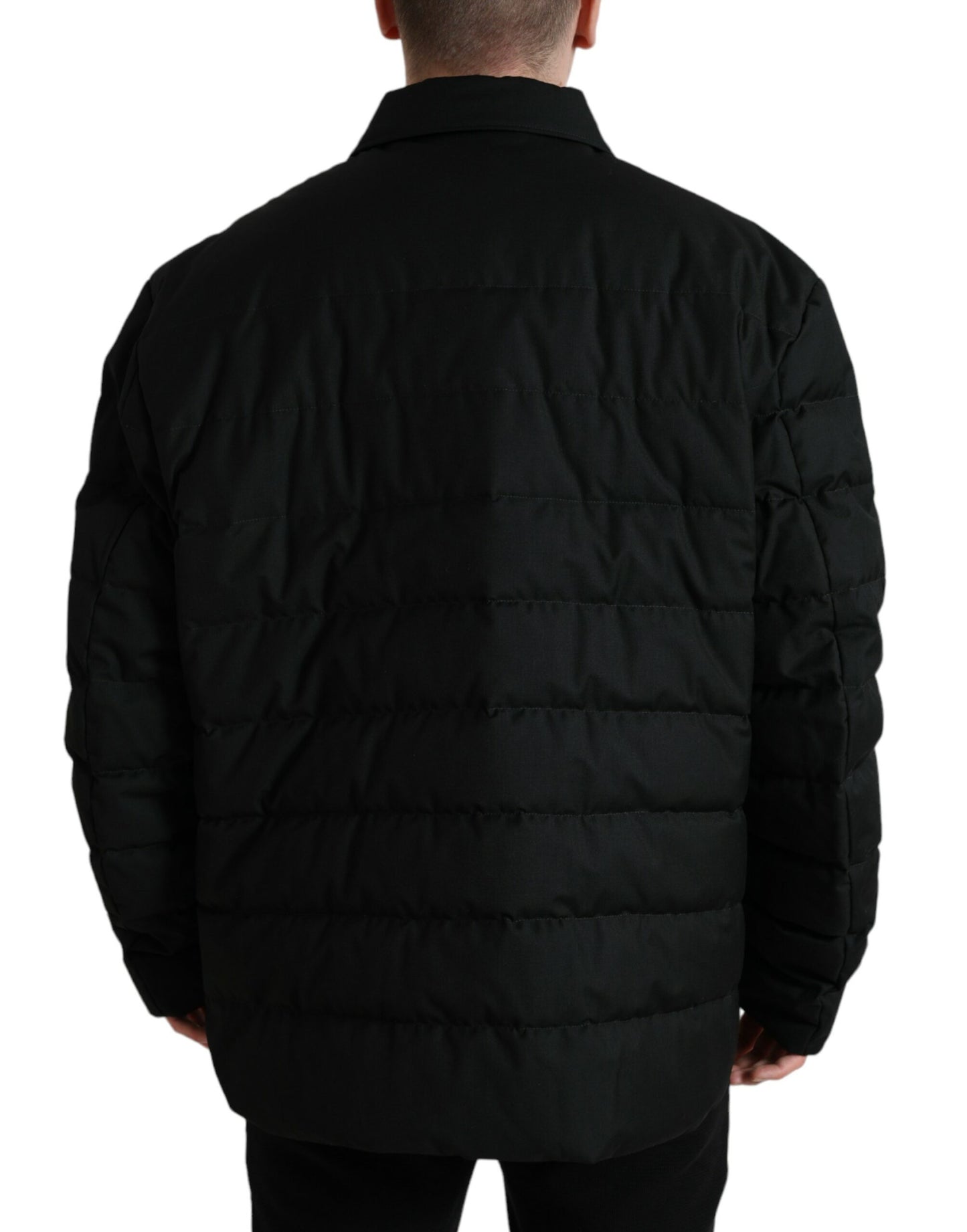 Black Polyester Quilted Logo Patch Jacket