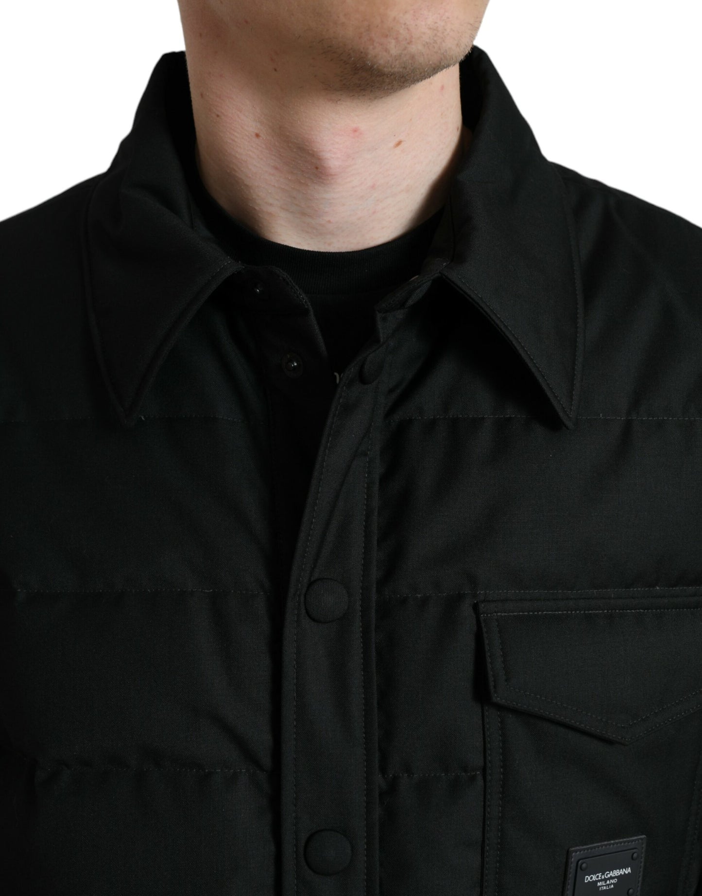 Black Polyester Quilted Logo Patch Jacket