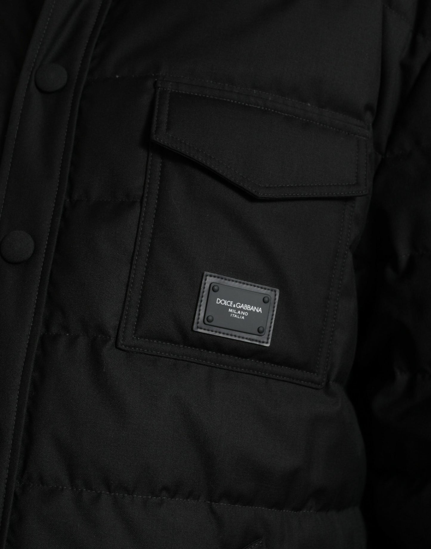 Black Polyester Quilted Logo Patch Jacket