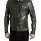 Green Leather Collared Biker Full Zip Jacket
