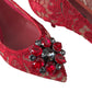 Radiant Red Lace Heels with Crystals