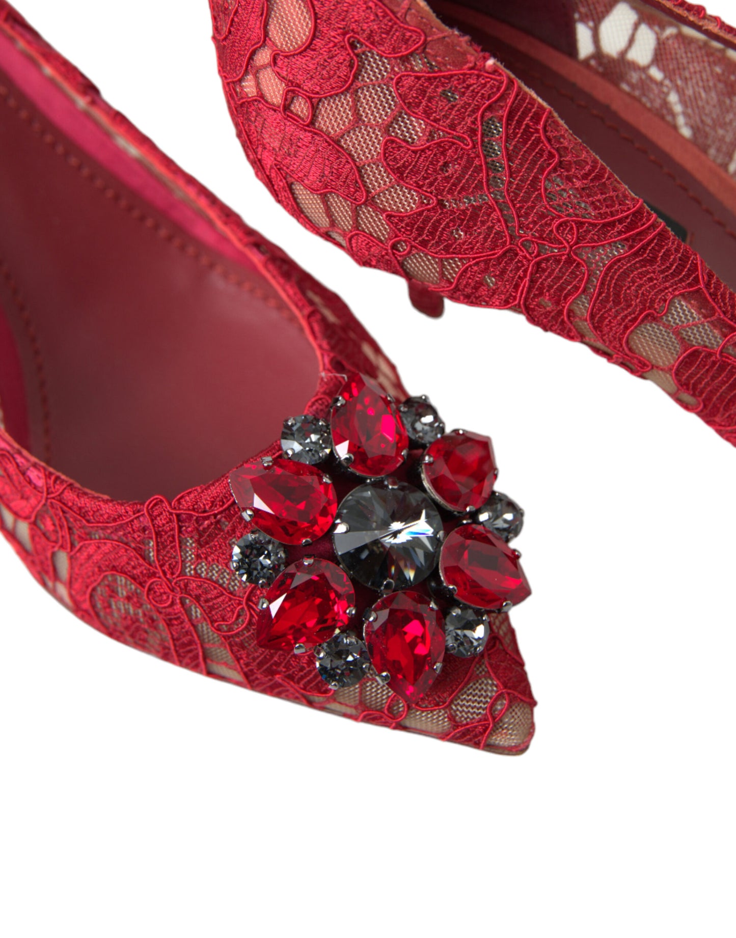 Radiant Red Lace Heels with Crystals