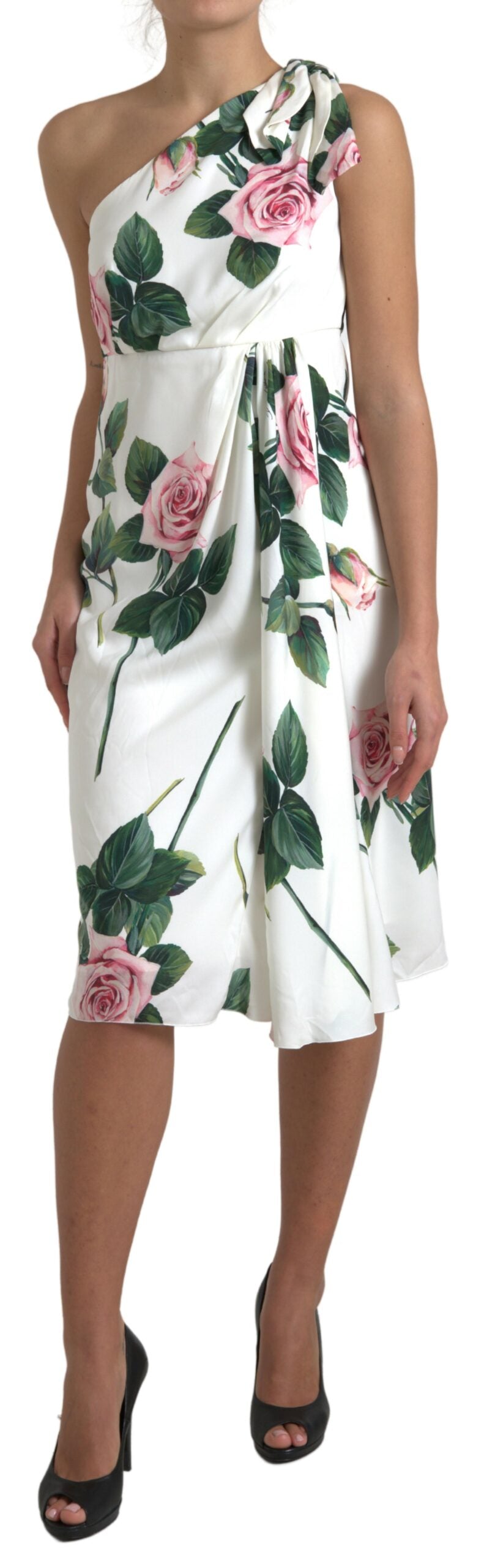 Elegant One-Shoulder Floral Midi Dress