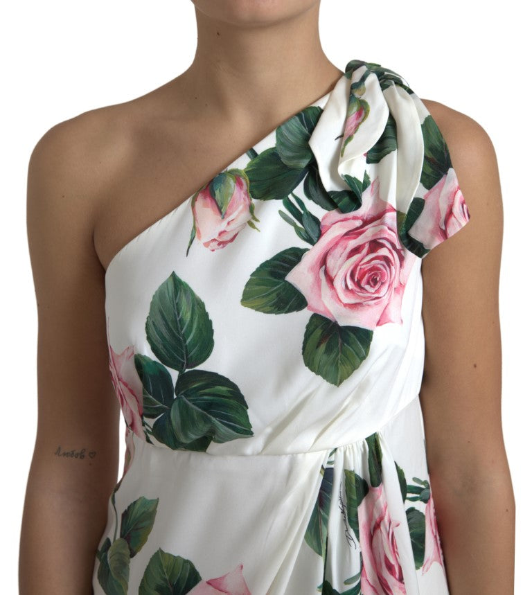 Elegant One-Shoulder Floral Midi Dress