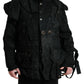 Black Patchwork Embellished Denim Jacket
