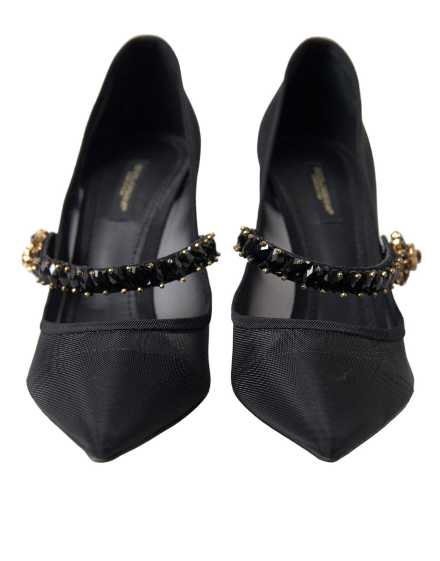 Crystal-Embellished Black Mary Jane Stilettos