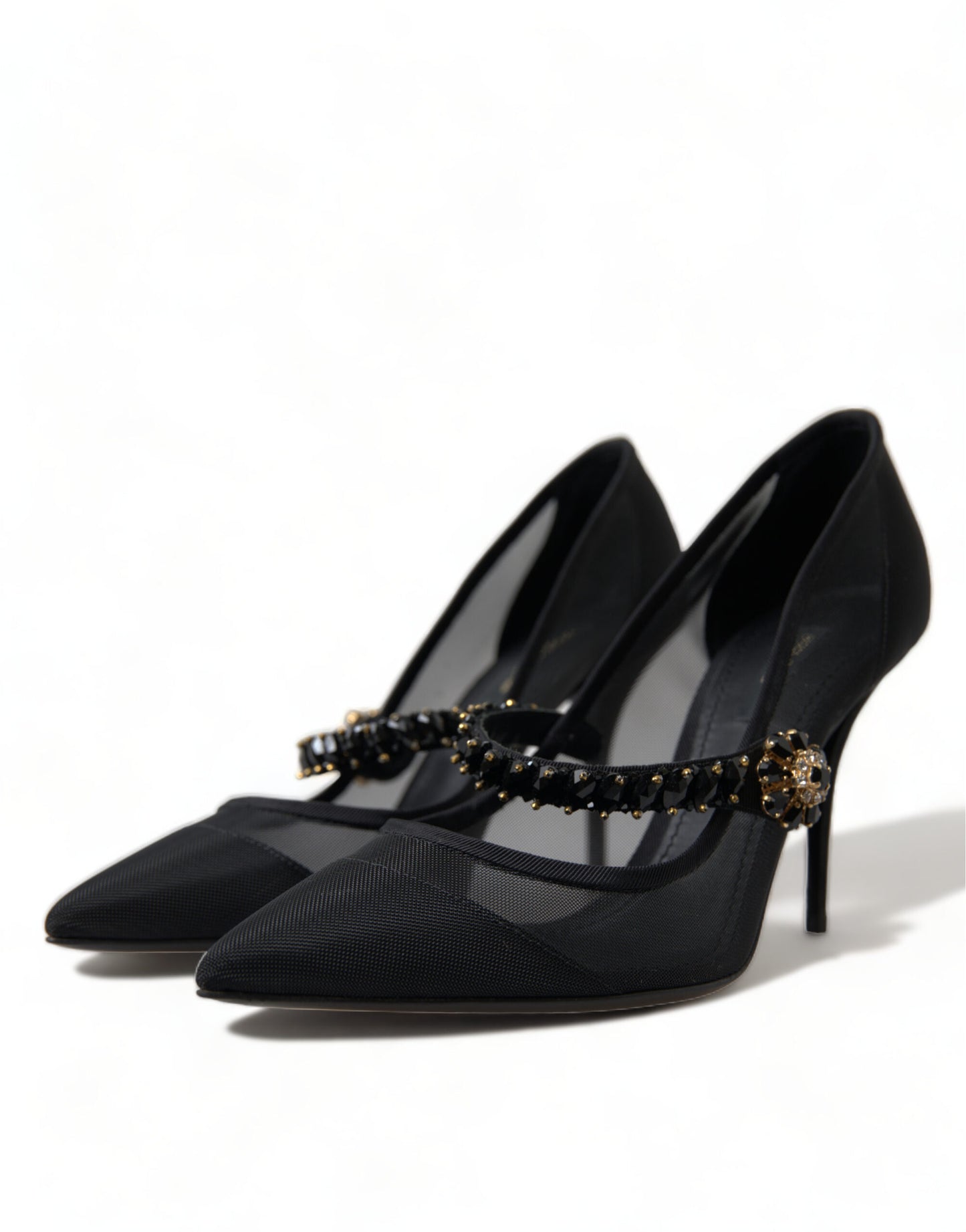 Crystal-Embellished Black Mary Jane Stilettos