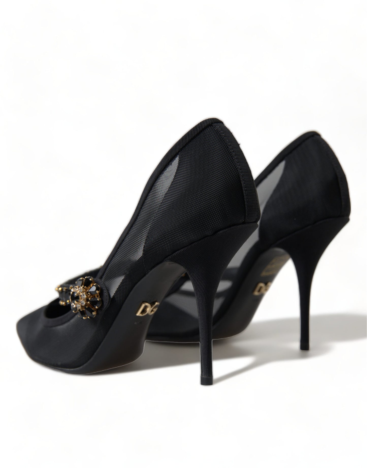 Crystal-Embellished Black Mary Jane Stilettos