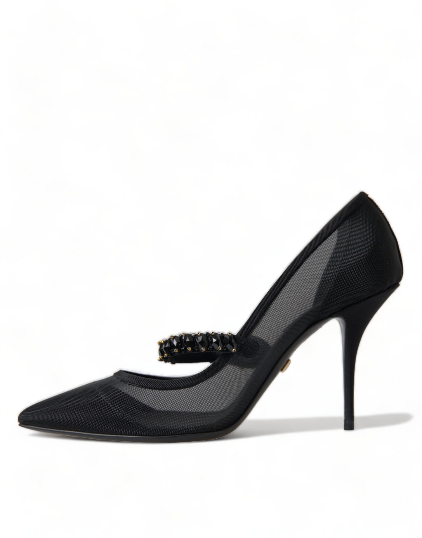 Crystal-Embellished Black Mary Jane Stilettos