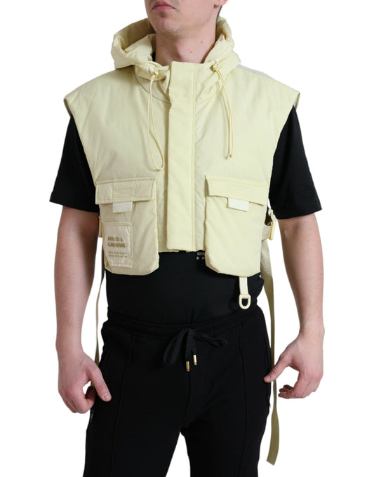 Yellow Nylon Hooded Sportswear Vest Jacket