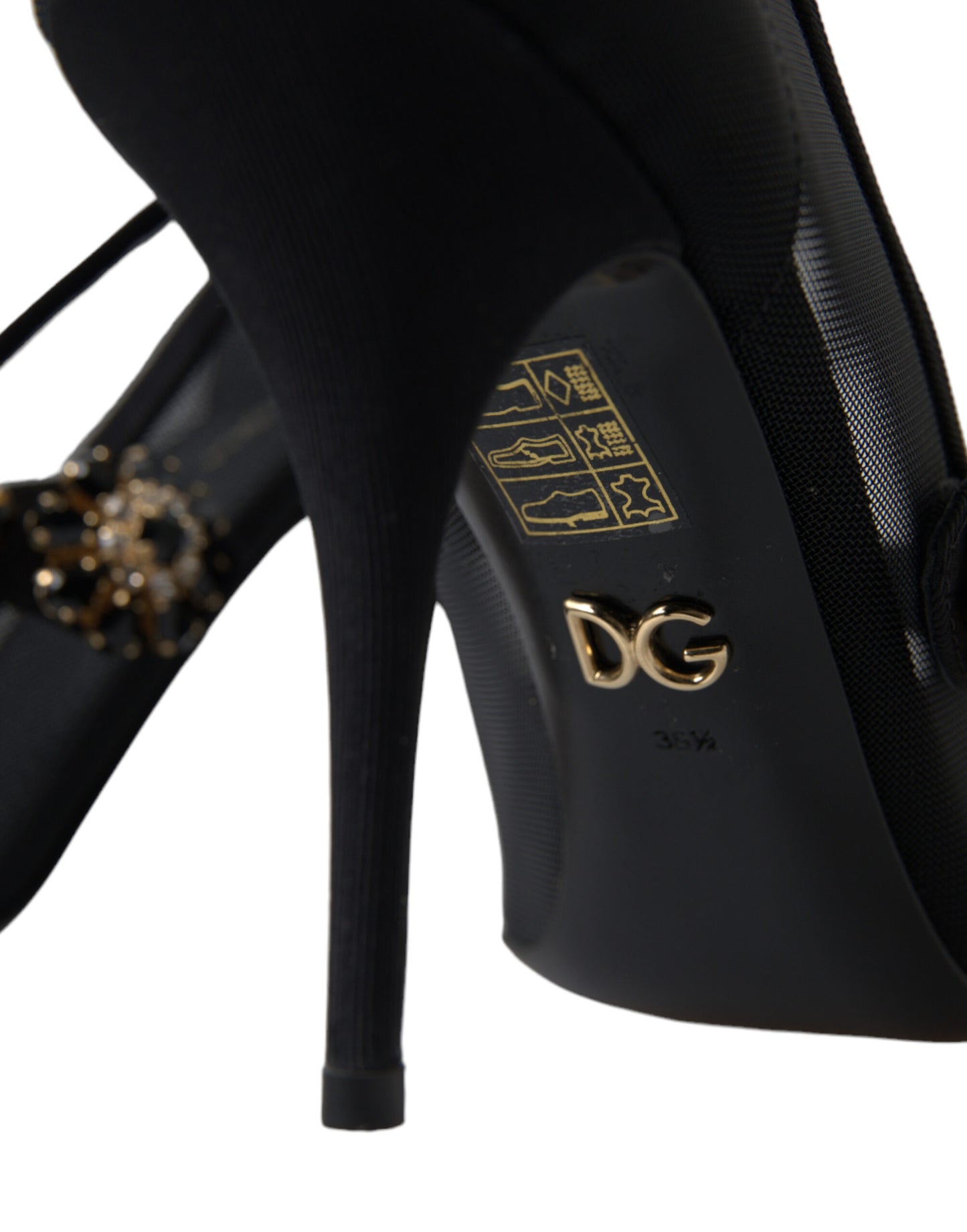 Crystal-Embellished Black Mary Jane Stilettos