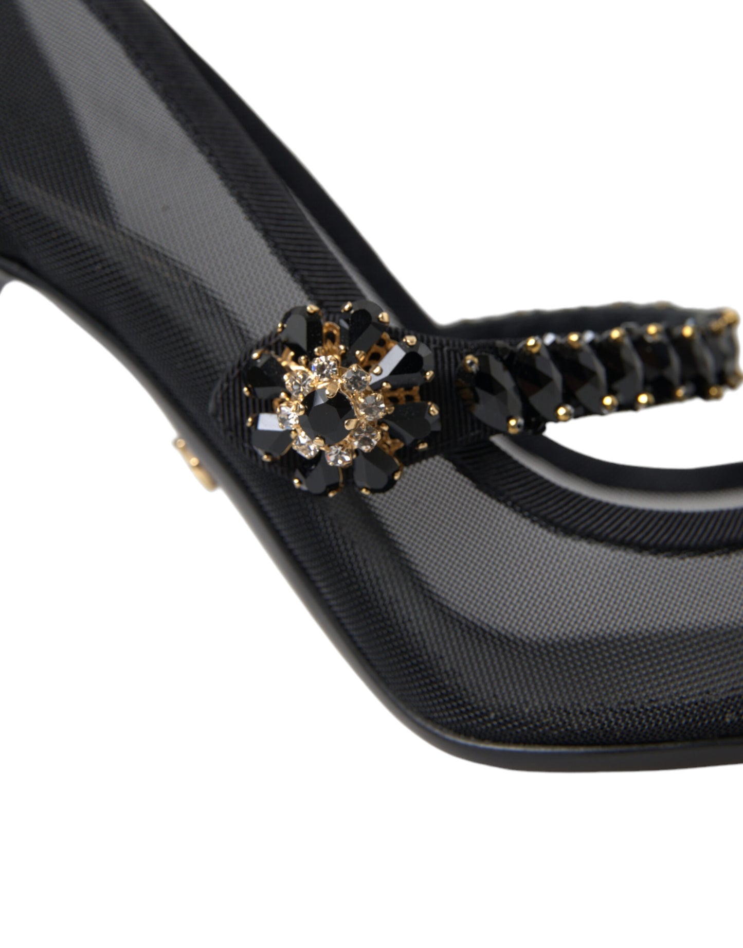 Crystal-Embellished Black Mary Jane Stilettos