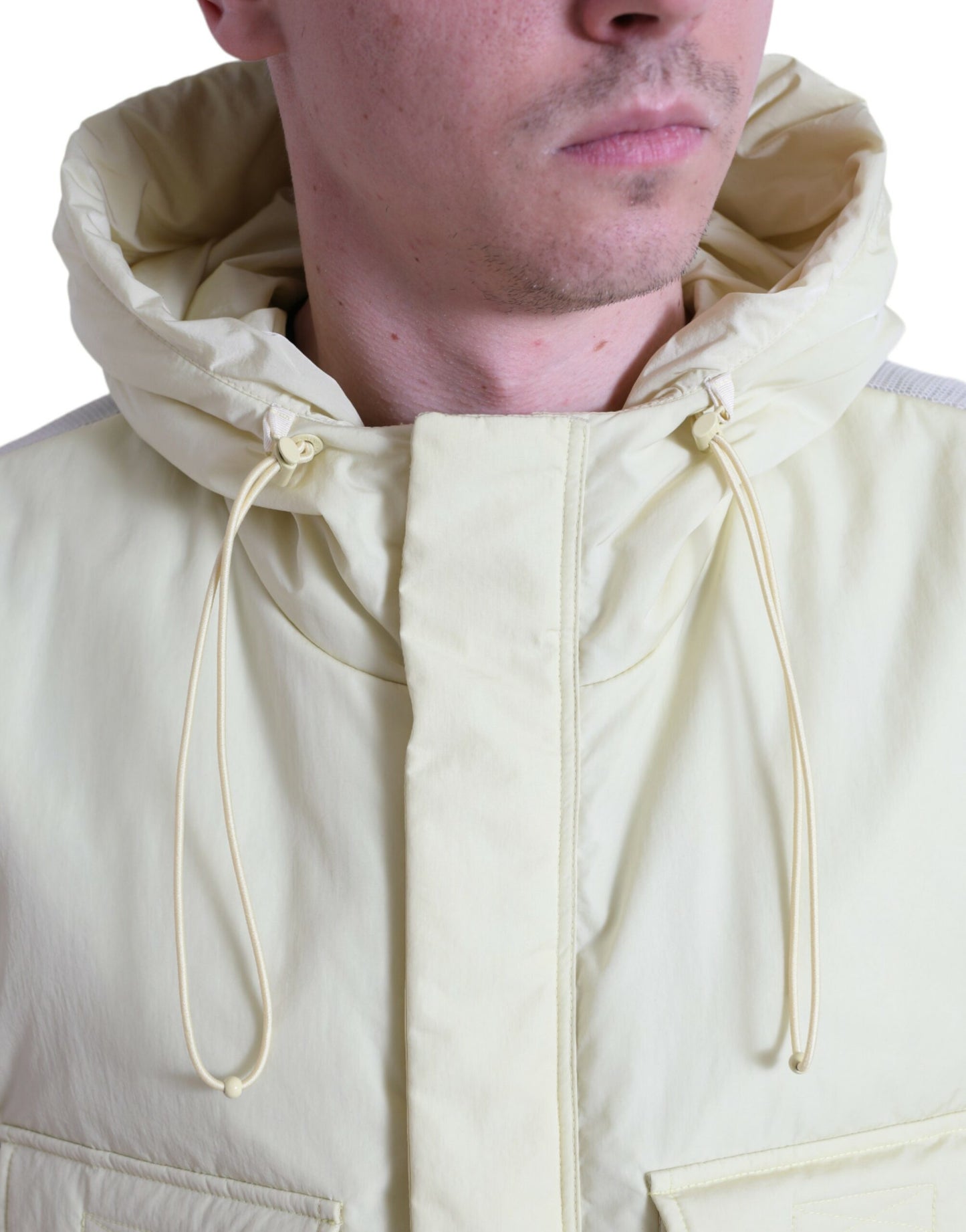 Yellow Nylon Hooded Sportswear Vest Jacket