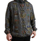 Black White Striped Crown Hooded Jacket