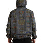 Black White Striped Crown Hooded Jacket