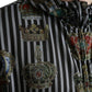 Black White Striped Crown Hooded Jacket
