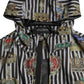 Black White Striped Crown Hooded Jacket