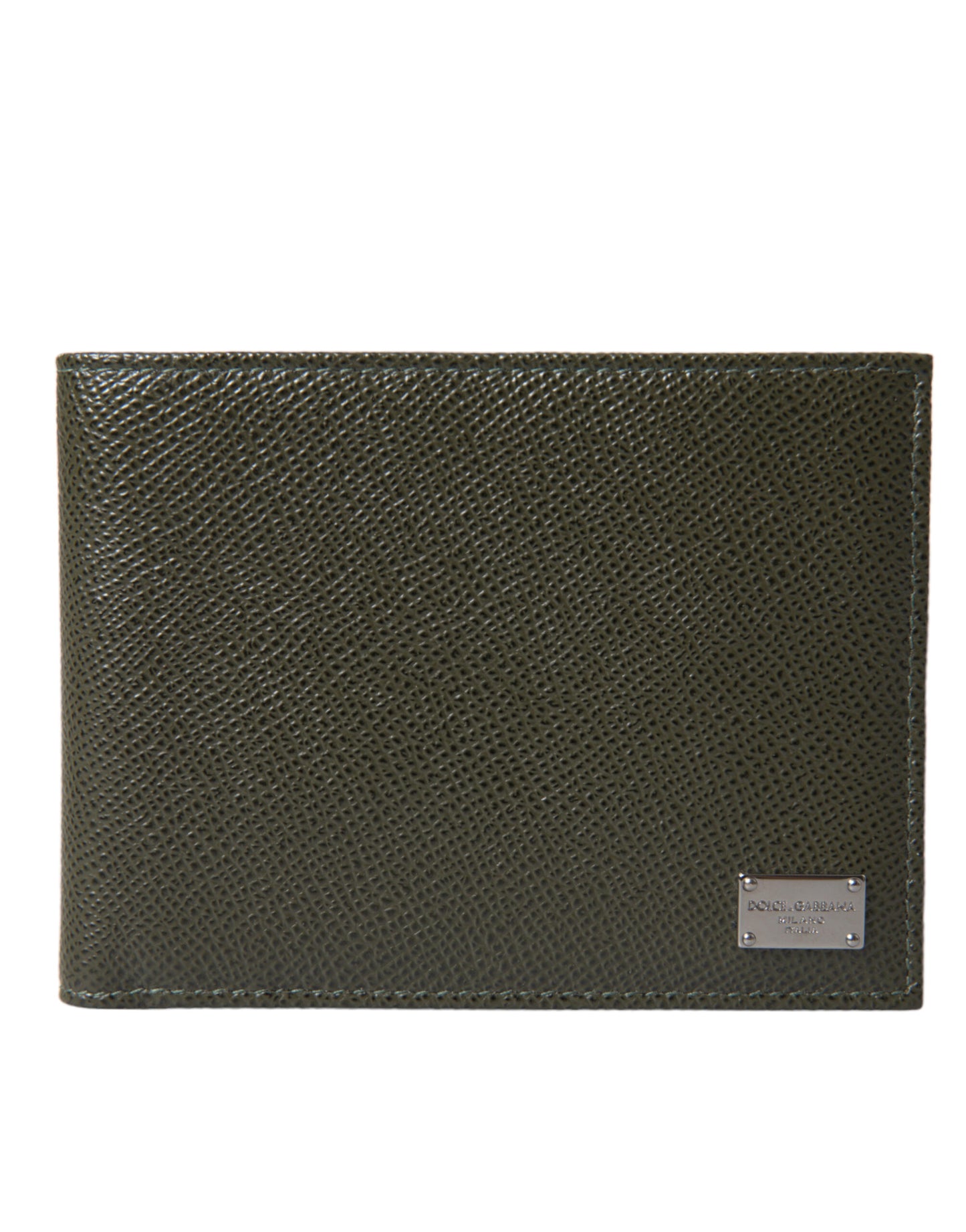 Olive Green Calfskin Leather Bifold Card Holder Wallet