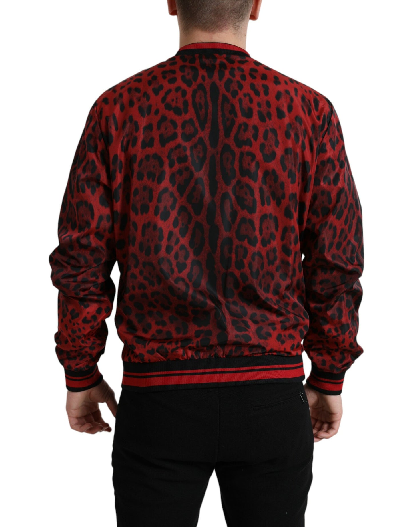 Red Leopard Nylon Bomber Full Zip Jacket