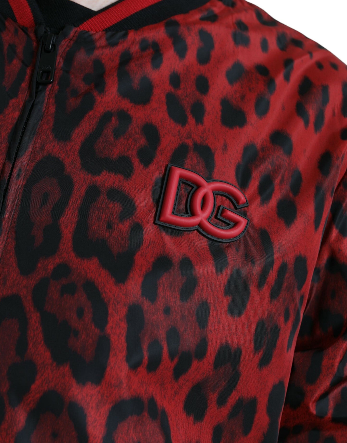 Red Leopard Nylon Bomber Full Zip Jacket